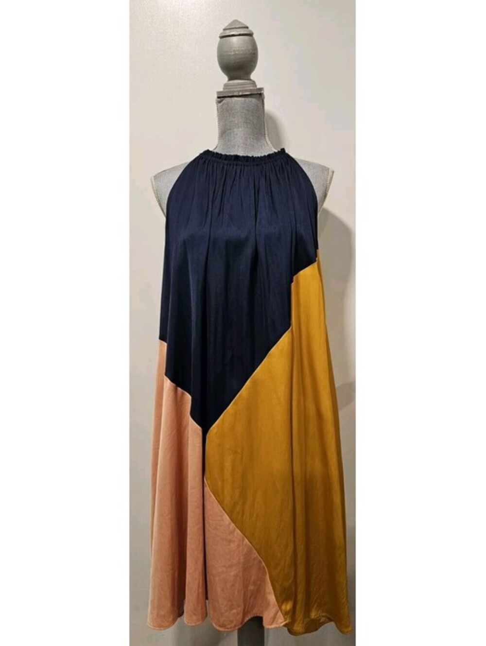 Loft Medium Colorblock Halter Swing Dress Forever Navy - Picture 4 of 8